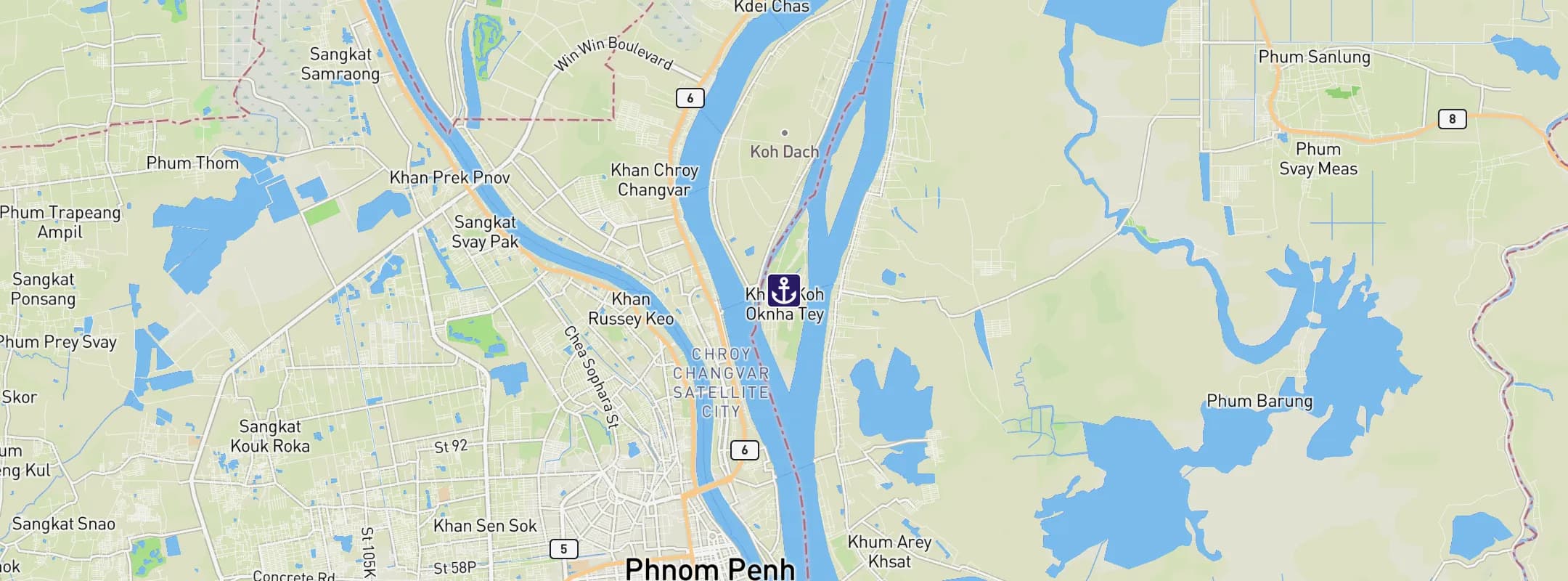 Map of Koh Oknha Tey Island Cambodia