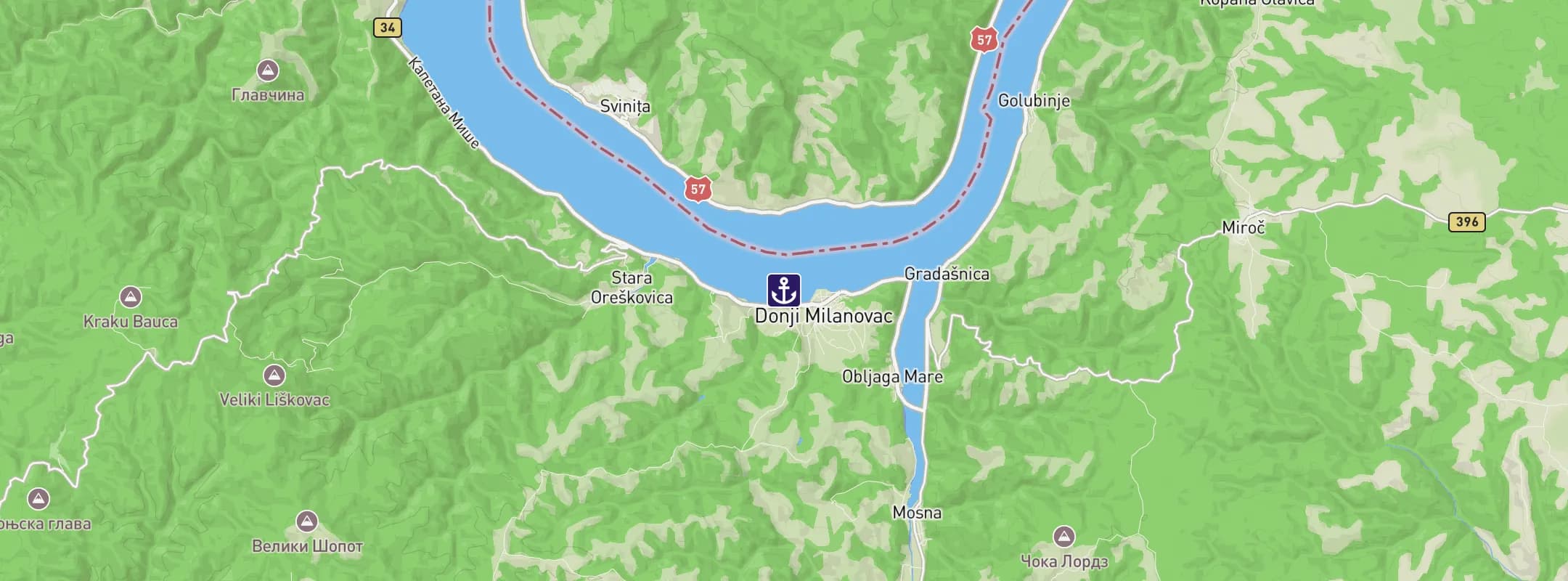 Map of Donji Milanovac
