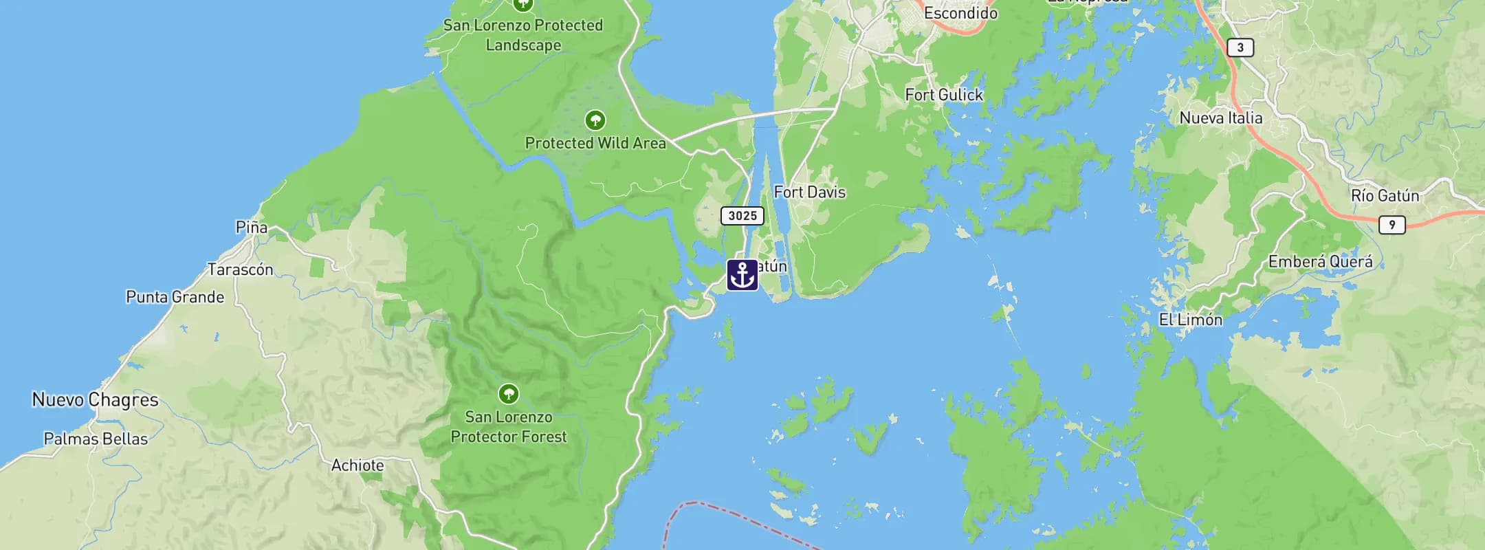 Map of Gatun Lake Panama Canal